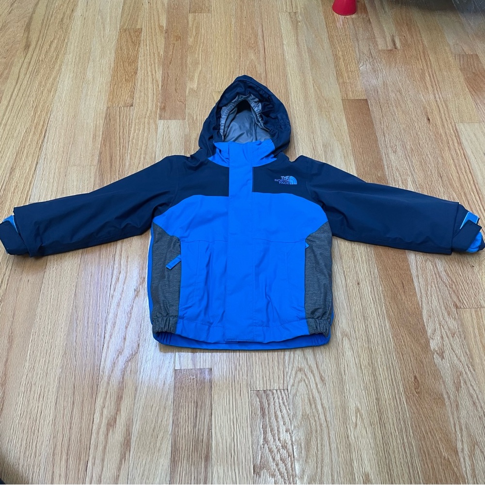 The North Face blue two layer fleece/ windbreaker hooded jacket size 2t
